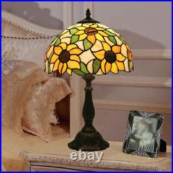 Tiffany Art Glass Nightstand Light Sunflower Table Lamp Dome Shade Desk Light
