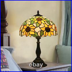 Tiffany Art Glass Nightstand Light Sunflower Table Lamp Dome Shade Desk Light