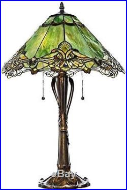 Tiffany End Table Lamp Decor Green Stained Glass Desk Bedside Victorian Style