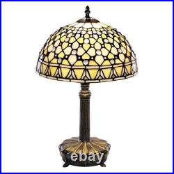 Tiffany Inspired Style White jeweled Stained Glass Table Lamp 19in