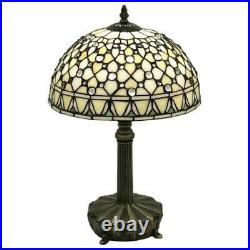 Tiffany Inspired Style White jeweled Stained Glass Table Lamp 19in