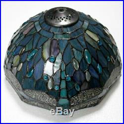 Tiffany Lamp Sea Blue Stained Glass and Crystal Bead Dragonfly Style Table Lamps