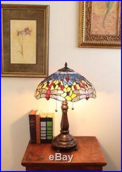 Tiffany Lamp Stained Glass Red Dragonfly 25 Victorian Bronze Table Light Shade