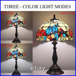 Tiffany Lamp Stained Glass Table Lamp 3-Color Light Birds-Flowers Style Desk