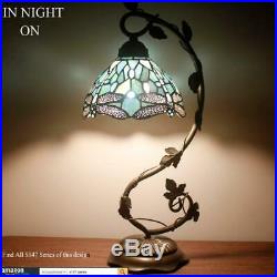 Tiffany Lamps Stained Glass Table Desk Reading Lamp Crystal Bead Sea Blue