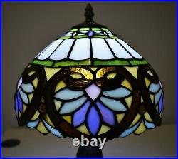 Tiffany Leaf Style 10 inch Table Lamp Stained Glass Handcrafted Multicolor
