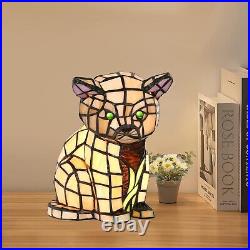 Tiffany Lovely Cat Table Lamp Handmade Stained Glass Animal Night Light, Accen