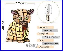 Tiffany Lovely Cat Table Lamp Handmade Stained Glass Animal Night Light, Accen