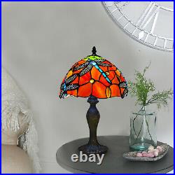 Tiffany Red Dragonfly Style 10 inch Table Lamp Stained Glass Shade For Room UK