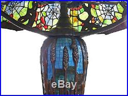 Tiffany Reproduction Blossom Cobweb Stained Leaded Glass Dome Shade Table Lamp