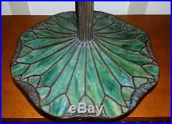 Tiffany Reproduction Bronze Mosaic Lotus Lily Lamp with Blown Glass Shades 34 H