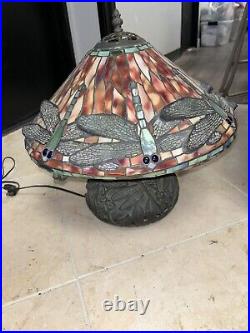 Tiffany STYLE Dragonfly Stained Glass Table Lamp No Bar 15 Arm To Arm Tips Flaw