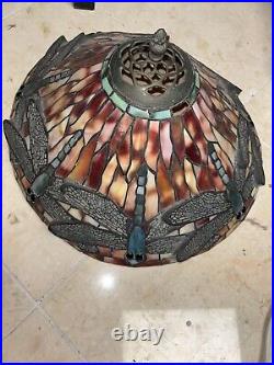 Tiffany STYLE Dragonfly Stained Glass Table Lamp No Bar 15 Arm To Arm Tips Flaw