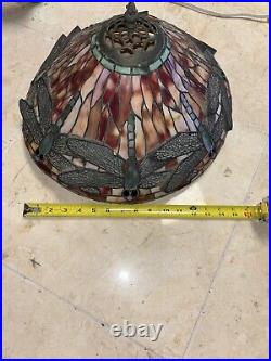 Tiffany STYLE Dragonfly Stained Glass Table Lamp No Bar 15 Arm To Arm Tips Flaw