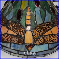 Tiffany Stained Glass Dragonfly Table Lamp With Cabochons & Stained Glass Base