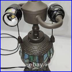 Tiffany Stained Glass Dragonfly Table Lamp With Cabochons & Stained Glass Base