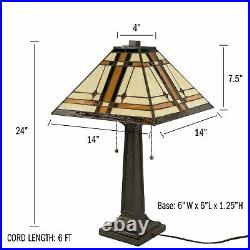 Tiffany Stained Glass Egyptian Style Metal Table Lamp Vintage Lighting 2 Bulbs