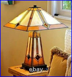 Tiffany Stained Glass Mission Table Lamp with Lighted Base, Last One In The U. S