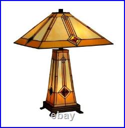 Tiffany Stained Glass Mission Table Lamp with Lighted Base, Last One In The U. S