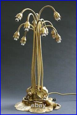 Tiffany Studios Gold Ten-Light Lily Table Lamp, authentic Tiffany Shades, LCT