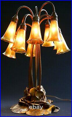 Tiffany Studios Ten-Light Lily Table Lamp, gold finish, LCT