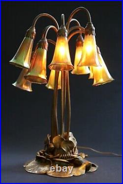 Tiffany Studios Ten-Light Lily Table Lamp, gold finish, LCT