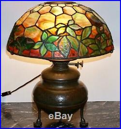 Tiffany Studios Woodbine Stained Glass Table Lamp