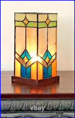 Tiffany Style 11 Tall Pedestal Accent Stained Glass Table Lamp Bronze Base NEW