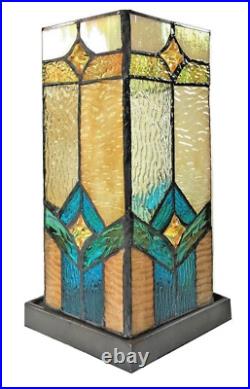 Tiffany Style 11 Tall Pedestal Accent Stained Glass Table Lamp Bronze Base NEW