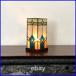 Tiffany Style 11 Tall Pedestal Accent Stained Glass Table Lamp Bronze Base NEW