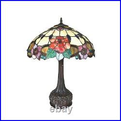 Tiffany Style 2 Light Floral Table Lamp Yellow Red Green Stained Glass 25 High