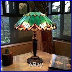 Tiffany Style 21 Tall Jade Green Stained Glass 2 Bulb Table Desk Lamp 16 Shade
