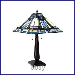 Tiffany Style 24 Tall Mission Design Stained Glass Table Lamp 16 Shade 2 Bulb