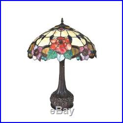 Tiffany Style 25 Roses Floral 2 Bulb Stained Glass Table Desk Lamp 16 Shade