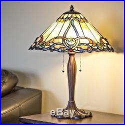 Tiffany Style 25 Tall Rosette Stained Glass Table Lamp 18 Shade Fluted Base