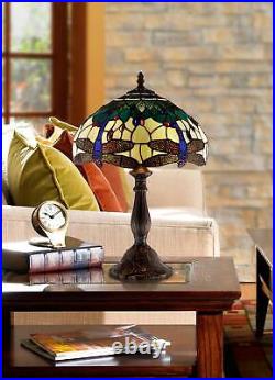 Tiffany Style Accent Table Lamp 18 Brown Dragonfly Art Glass for Bedroom Office