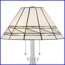 Tiffany Style Accent Table Lamp Brushed Nickel Stained Glass Living Room Bedroom