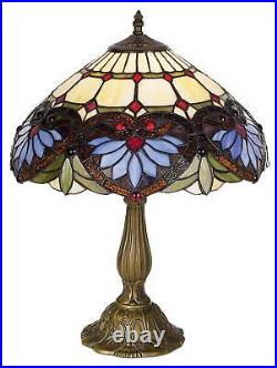 Tiffany Style Accent Table Lamp Heart Motif Stained Glass Shade for Living Room