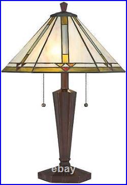 Tiffany Style Accent Table Lamp Mission Bronze Stained Glass for Bedroom Office