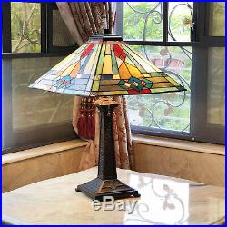 Tiffany Style Antique Bronze Finish Mission Stained Glass Accent Table Lamp
