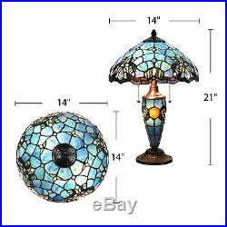Tiffany Style Blue Lampshade Victorian Double Lit Stained Glass Desk Lamp Home