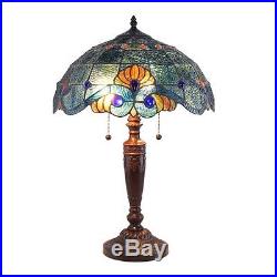 Tiffany Style Blue Vintage Table Lamp Down Light Stained Glass Elegant offic NEW