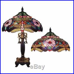 Tiffany Style Bronze Finish Dragonfly Table Lamp Accent Reading Stained Glass