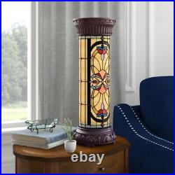 Tiffany Style Bronze Pedestal Lamp Stained Glass Theme Desk Floor Table Light