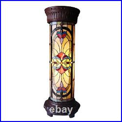 Tiffany Style Bronze Pedestal Lamp Stained Glass Theme Desk Floor Table Light