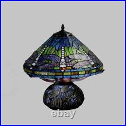 Tiffany Style Deep Blue Dragonfly Stained Glass Table Lamp Elegant Mosaic Base