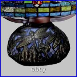 Tiffany Style Deep Blue Dragonfly Stained Glass Table Lamp Elegant Mosaic Base