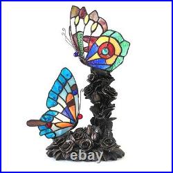 Tiffany Style Double Butterfly Accent Nursery Night Light Stained Glass Lamp