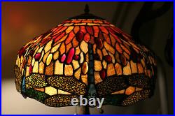 Tiffany Style Dragonfly 3-light Table Lamp-stained Glass Shade-bronze Finish