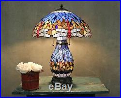 Tiffany Style Dragonfly BlueTable Lamp WithIlluminated Base 18 Shade